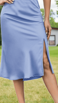 ALÉNA - Satin A-Line Slit Midi Skirt