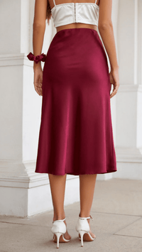 ALYVIA - Satin A Line Slit Midi Skirt