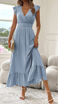 AZURELLE - Women’s Deep V-Neck Ruffle Sleeve Maxi Dress