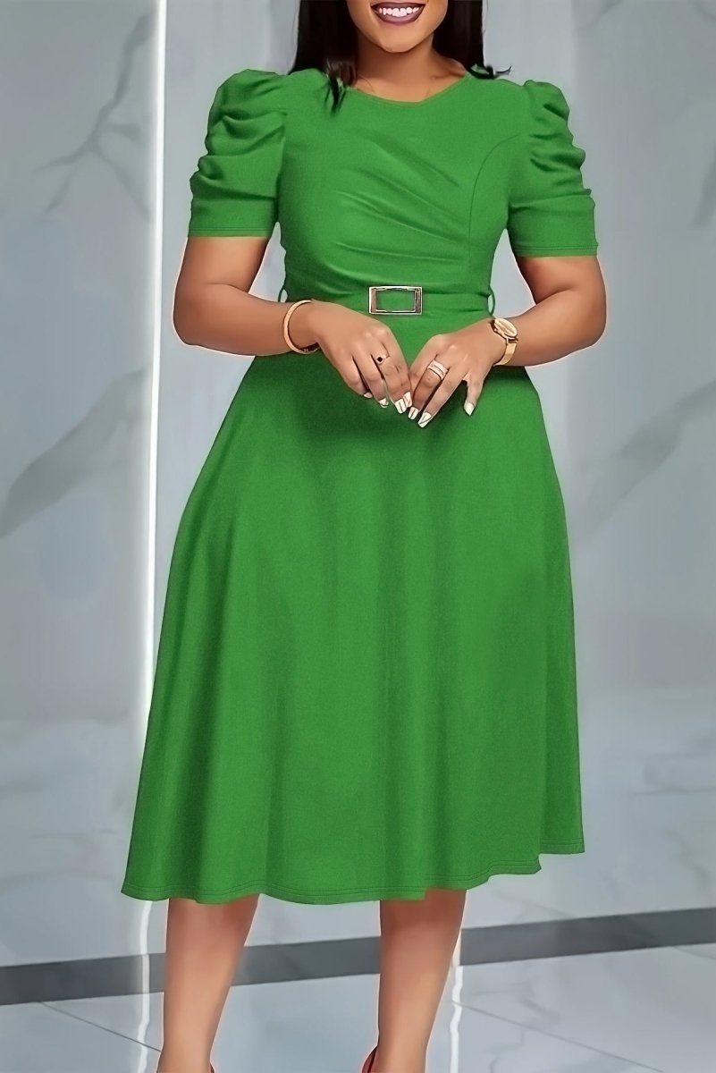 AURELLE - V-Neck Belted Midi Dress