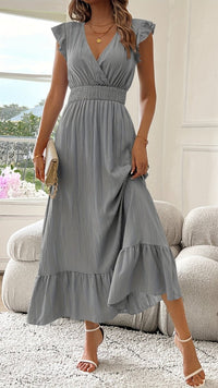 AZURELLE - Women’s Deep V-Neck Ruffle Sleeve Maxi Dress