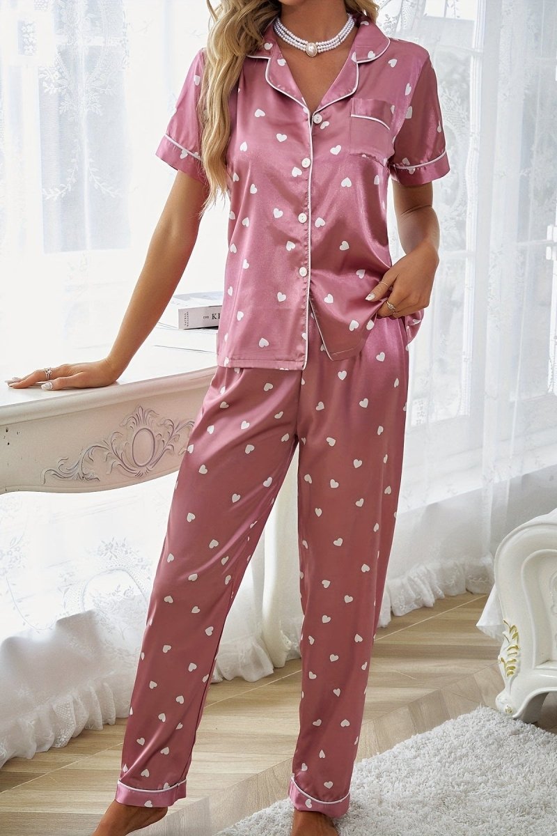 Whitney – Glossy Heart Print Lounge Set