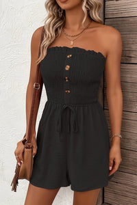 Morgan – Flattering Strapless Romper with Button Front