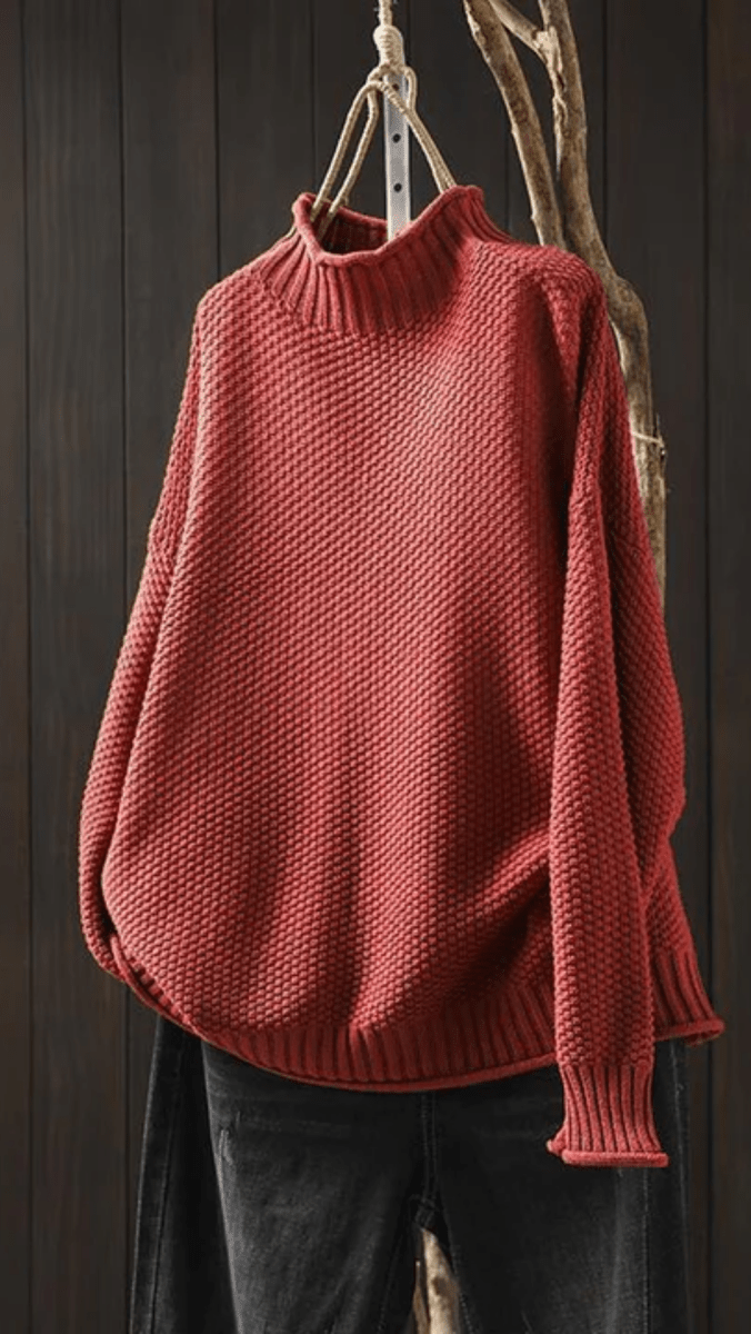 SERENA - Textured High Neck Knit Sweater