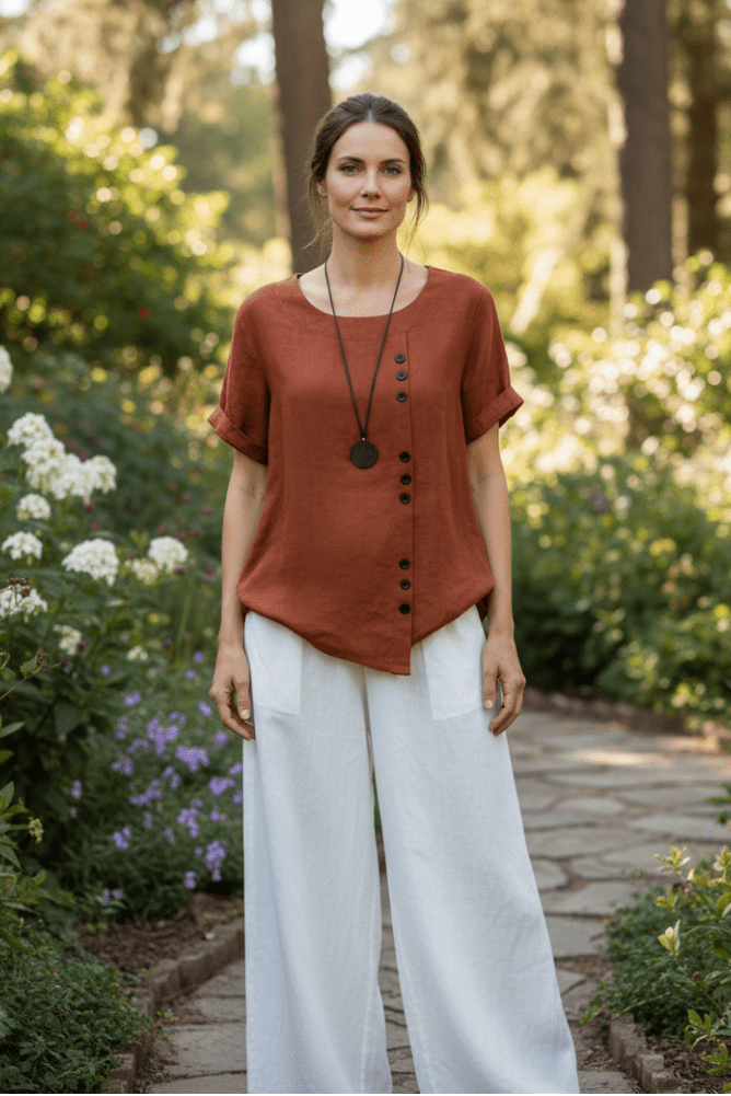 KELLYRA – Women’s Short-Sleeve Blouse with Clean Round Neck and Minimal Design