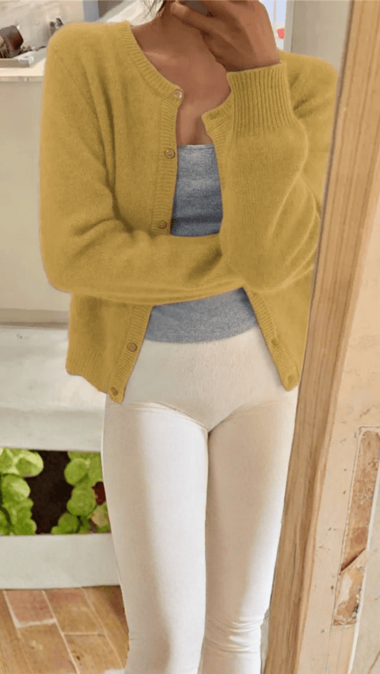 ELARA - Classic Ribbed Button Cardigan