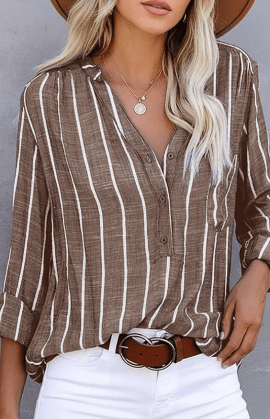 LINEASTYLE – Chic Striped Blouse Lightweight Breathable Casual Wear