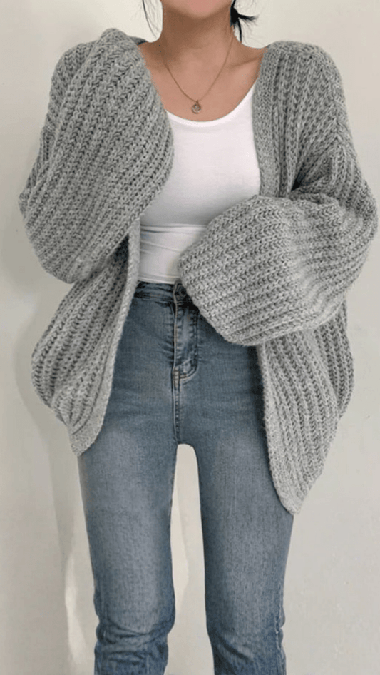 ALVENA - Chunky Knit Balloon Sleeve Cardigan