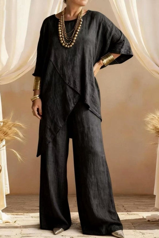 BRYNLEE – Plus Size Round Neck Linen Loose Two-Piece