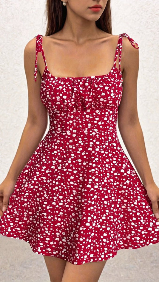 NOIRVIA - Women’s Floral Tie Strap Fit and Flare Mini Dress