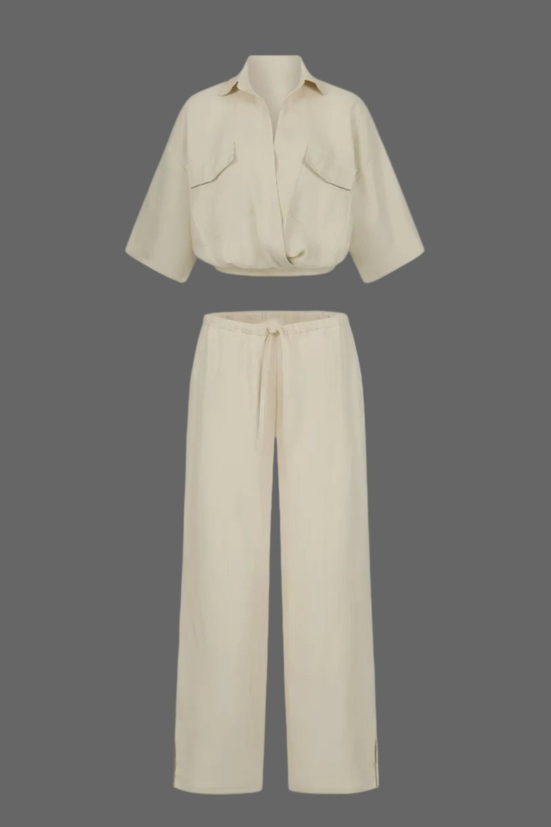 SELENA – Luxe Linen Short-Sleeve & Drawstring Pants