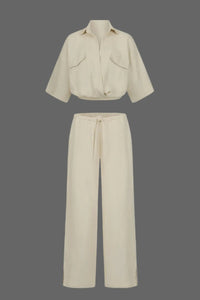 SELENA – Luxe Linen Short-Sleeve & Drawstring Pants