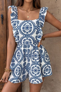 Tiffany – Sleeveless Ruffle Jumpsuit with Statement Print