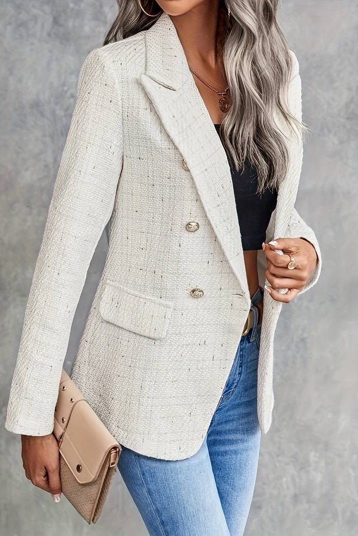 Pryn – Elegant Beige Double-Breasted Blazer with Notch Lapels