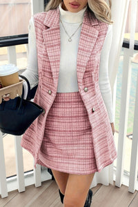 Hailey – Button Front Plaid Skirt Set