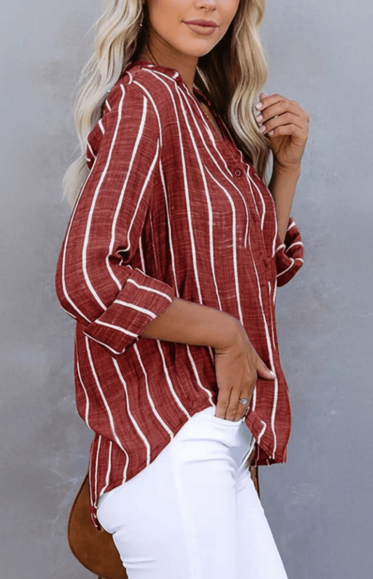 LINEASTYLE – Chic Striped Blouse Lightweight Breathable Casual Wear