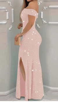 VELORÉNA - Women’s Off-Shoulder Sequin Asymmetrical Maxi Dress