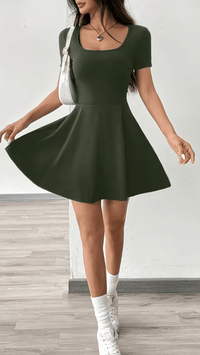 SOLÉNZA - Women’s Square Neck Fit and Flare Mini Dress