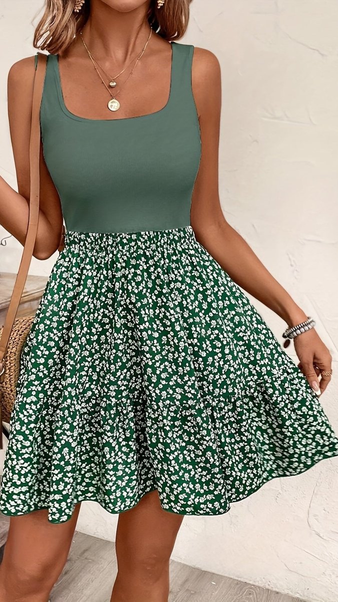 ROUVÉNA - Women’s French Floral Fit and Flare Tank Dress