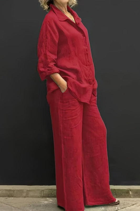 CANDACE – Plus Size Women’s Linen Long Sleeve Pant Set