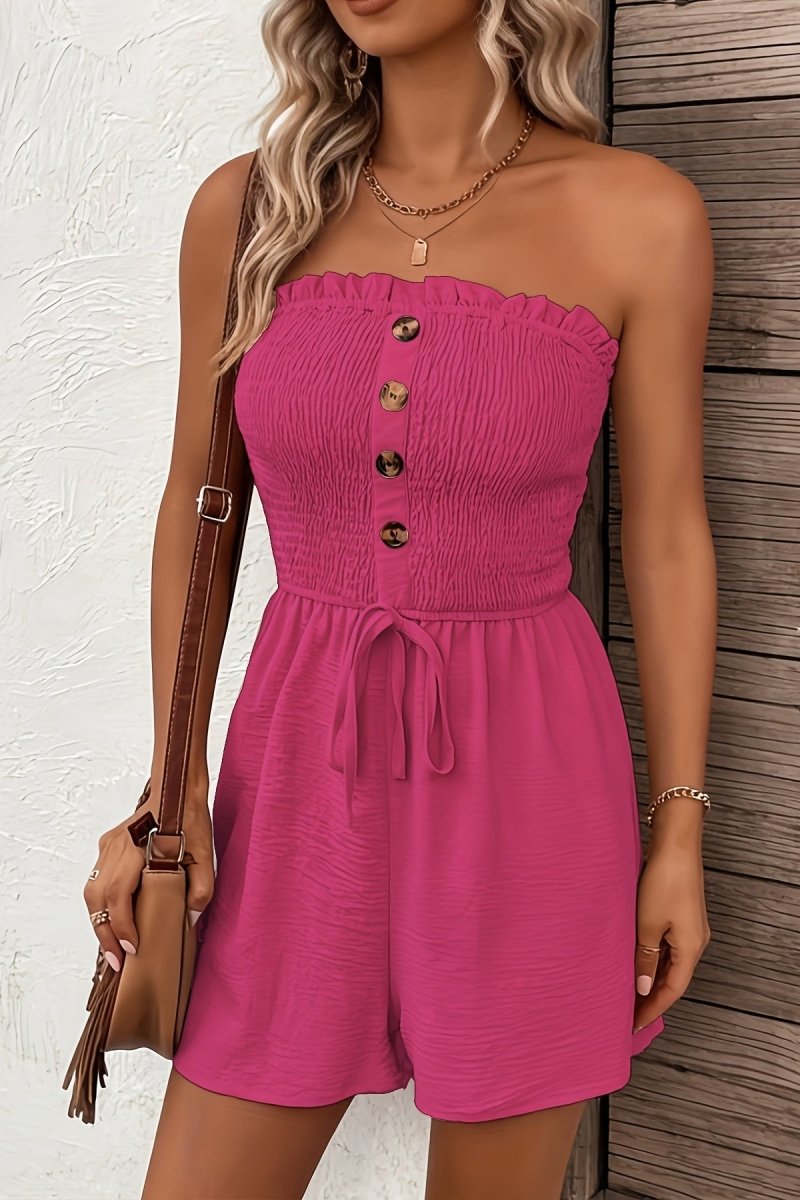 Morgan – Flattering Strapless Romper with Button Front