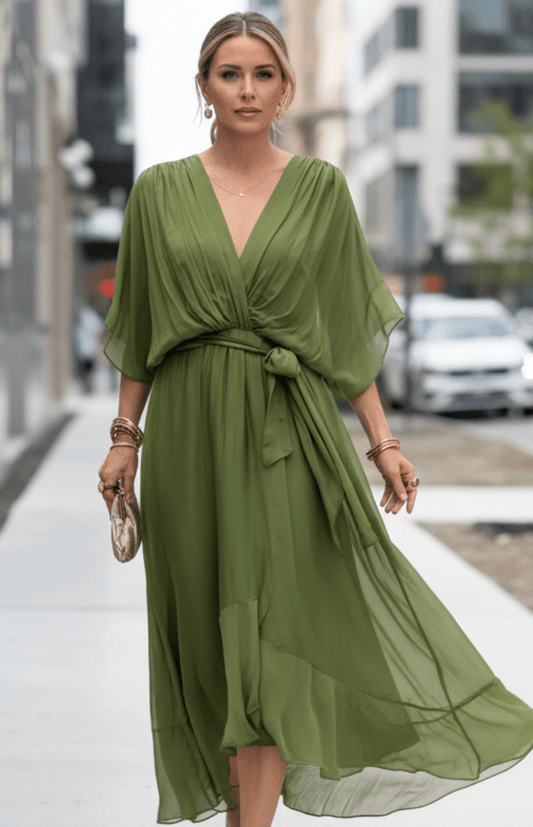 CHIFFONÉA – Elegant lightweight chiffon midi dress for women