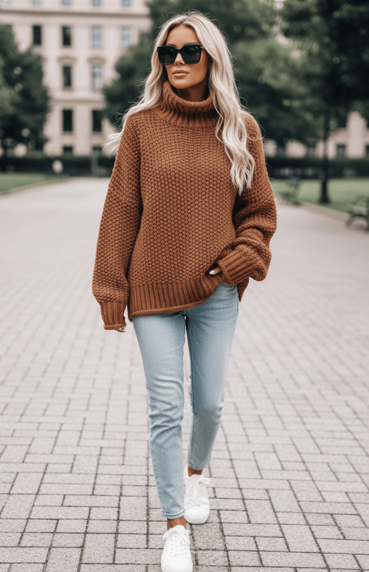 WARMÉE – Cozy Oversized Chunky Knit Turtleneck Sweater for Relaxed Spring Style