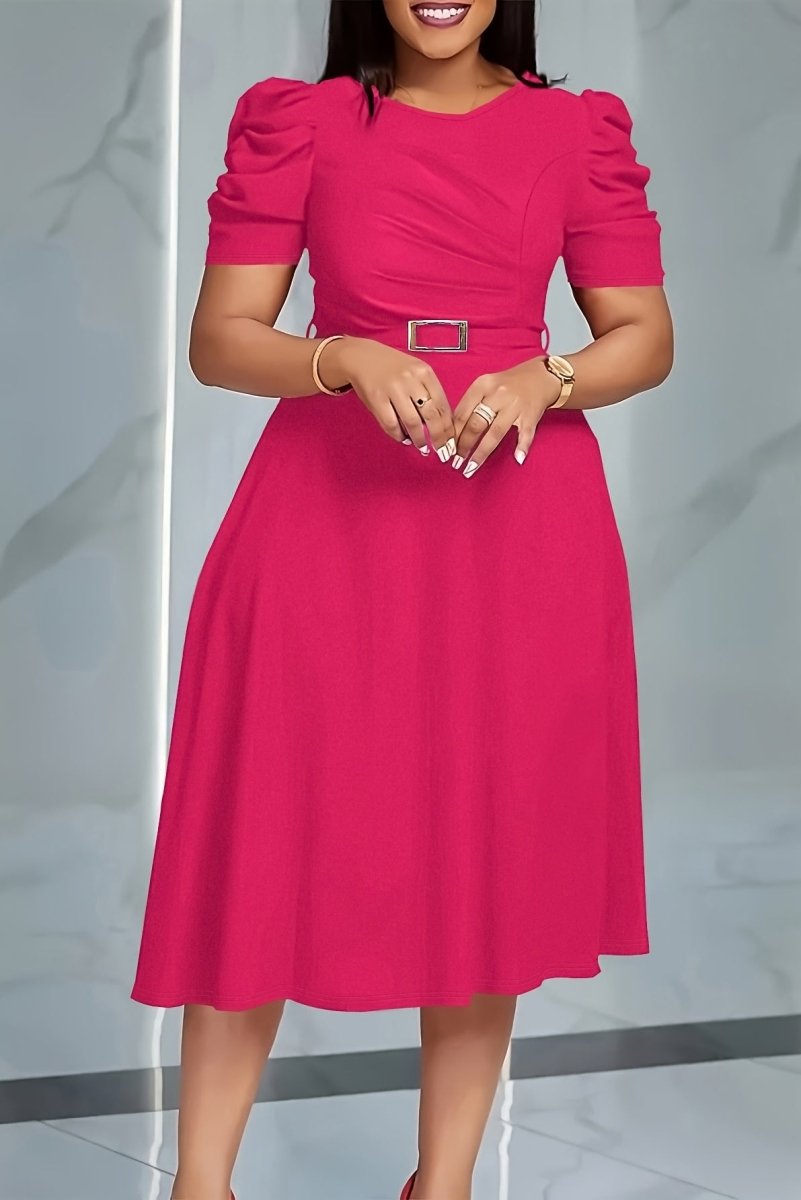 AURELLE - V-Neck Belted Midi Dress