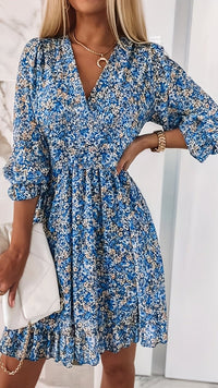 LUNAVERA - Women’s Bohemian Floral V-Neck Flutter Sleeve Dress