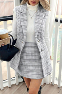 Hailey – Button Front Plaid Skirt Set