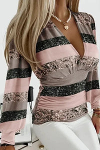 Amber Women's Elegant Deep V-Neck Ruched Waist Blouse - Soft, Flattering Fit 1