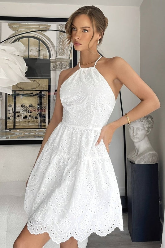 Arabelle - Halter Neck Backless Embroidered Summer Dress