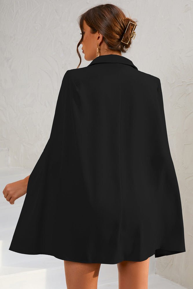 Ariella - Cape Blazer Mini Dress with Belt & Gold Button Detail