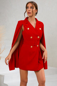 Ariella - Cape Blazer Mini Dress with Belt & Gold Button Detail