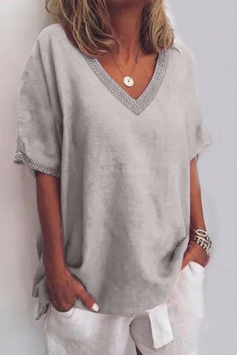 Beatrice - Women's Relaxed V-Neck Blouse in Lightweight Fabric for Summer Comfort 1