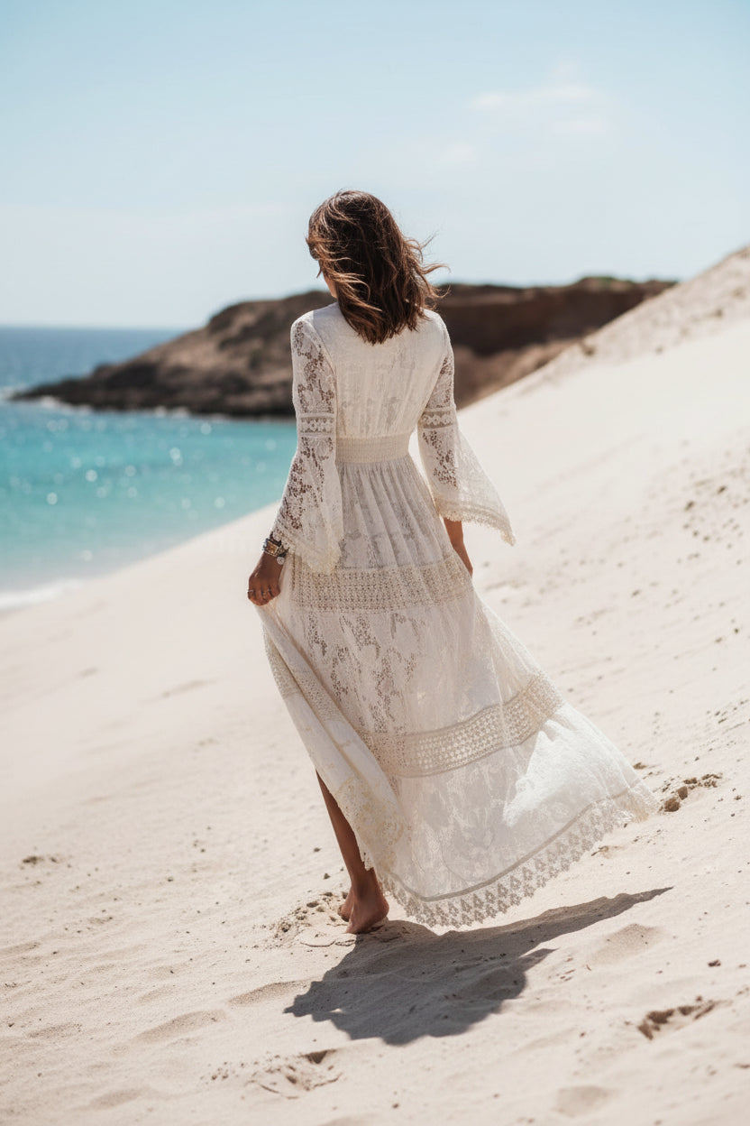 Boho Chic - Flowy V-Neck Maxi Dress for Women, Lightweight Long Sleeveless Sundress 3