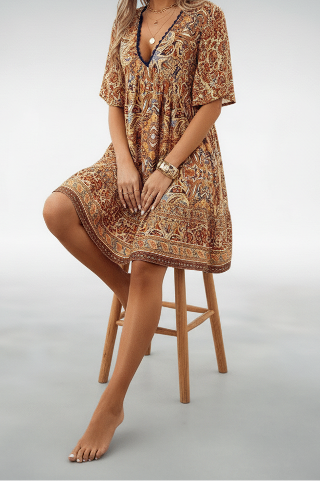 Boho Paisley Mini Dress - Women's Summer Dress for Effortless Style 1