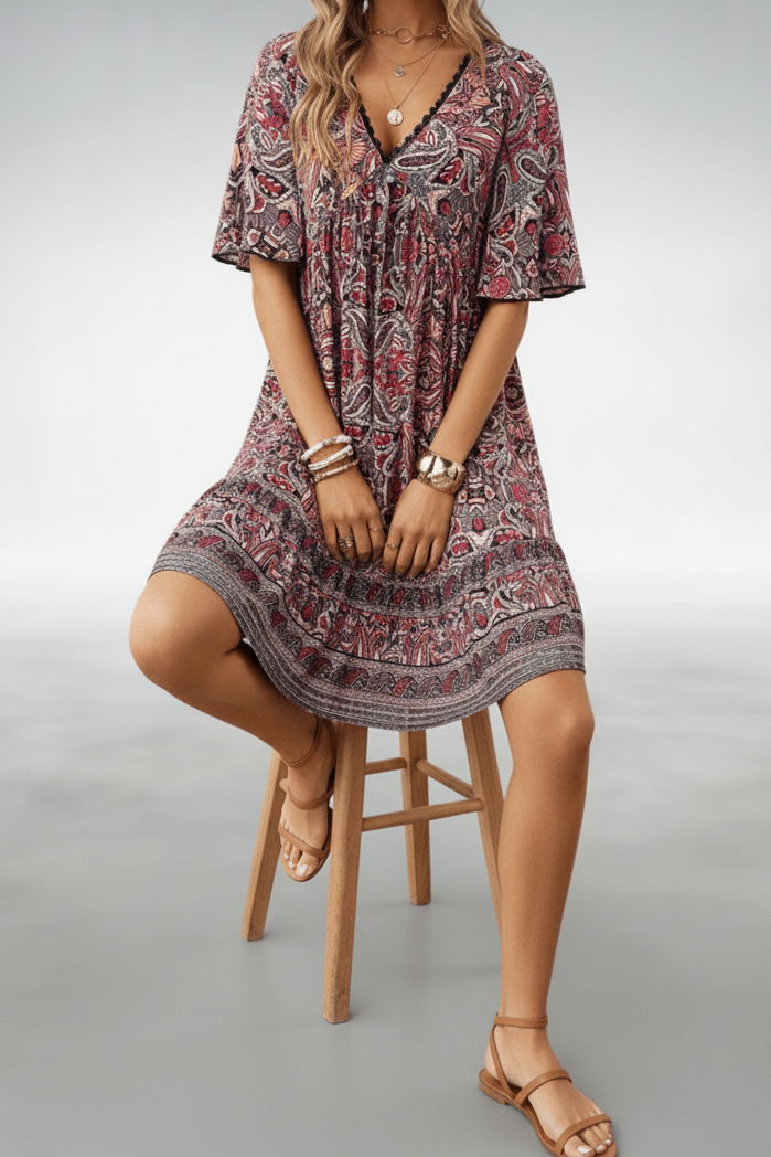 Boho Paisley Mini Dress - Women's Summer Dress for Effortless Style 3