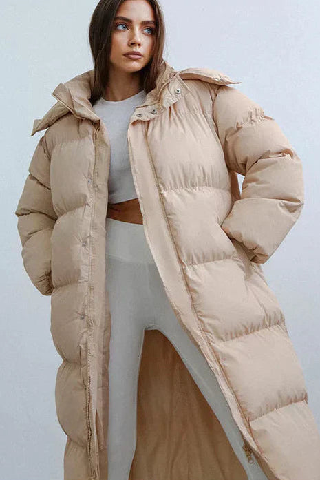 POLARLINE – Women's Spring Hooded Long Puffer Coat with Full-Length Insulation