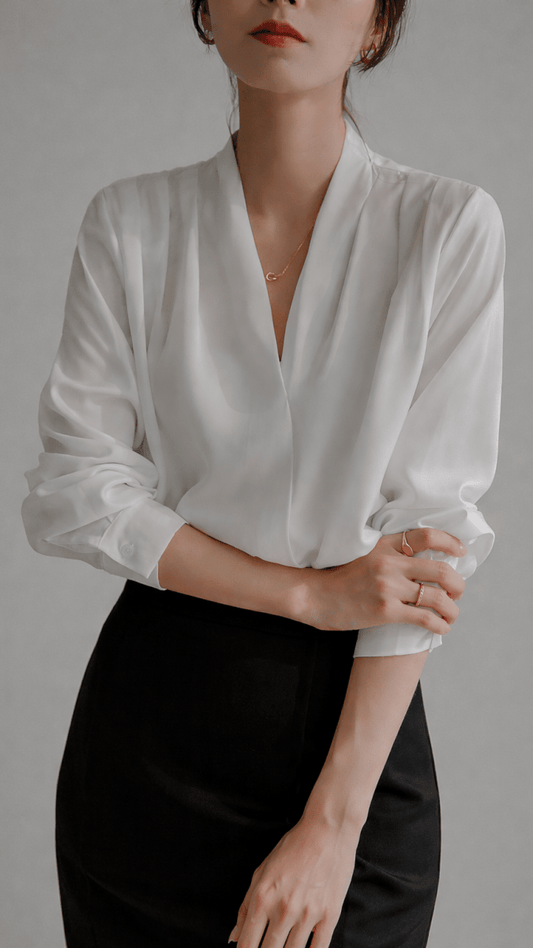 ORLIA – Timeless Satin Long Sleeve Wrap Blouse for Women