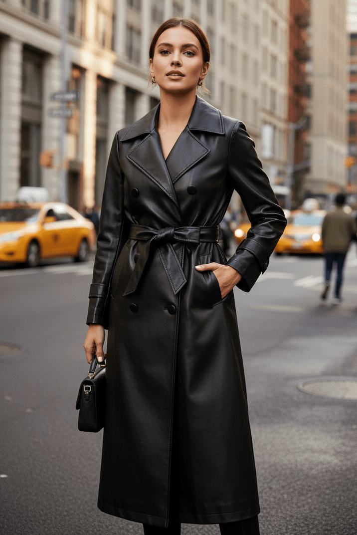 TRINA - Sheepskin Leather Trench Coat