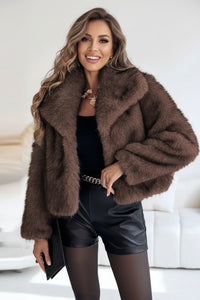 Chic Faux Fur Winter Coat for Women - Elegant Cropped Jacket for Cold Weather 2