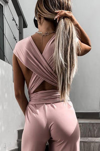 Chic Sleeveless Jumpsuit with Deep V-Neck, Belted Waist & Wide Legs 4