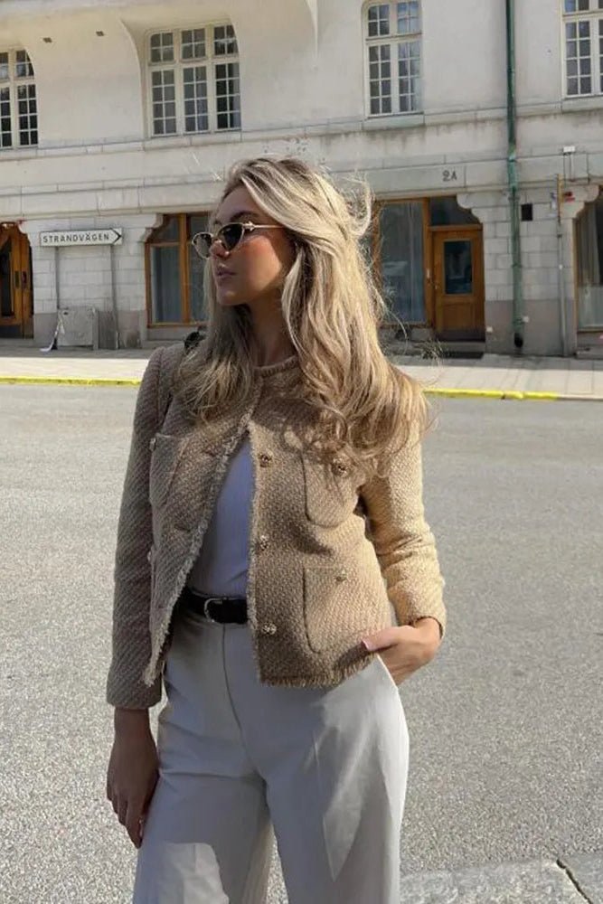Clara Cropped Blazer - Short Tweed Jacket with Button Closure for Women 1