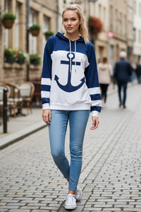 Color Block Anchor Print Oversized Hoodie for Casual Spring and Autumn Wear 1