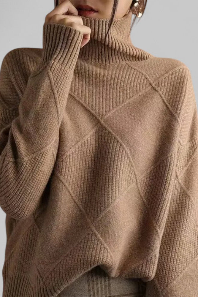 Cozy Oversized Patterned Turtleneck Knit Sweater for Women - Winter Fashion 1