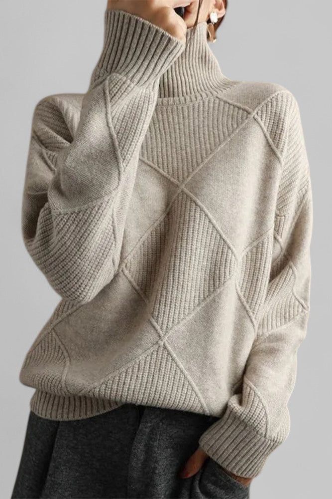 Cozy Oversized Patterned Turtleneck Knit Sweater for Women - Winter Fashion 3