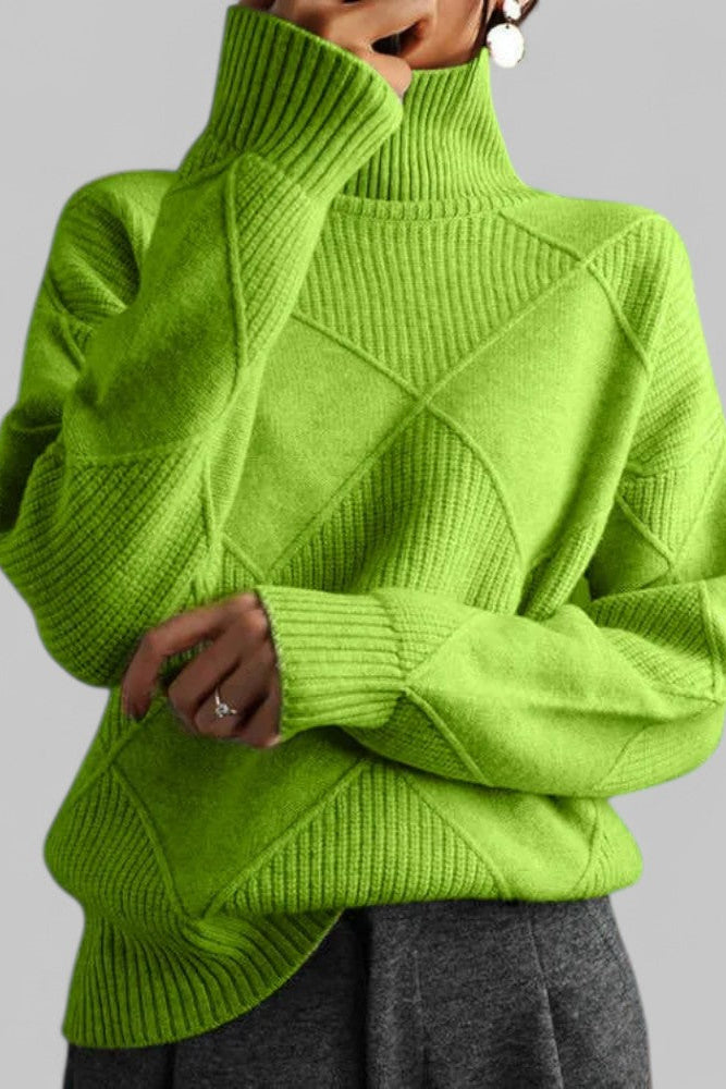 Cozy Oversized Patterned Turtleneck Knit Sweater for Women - Winter Fashion 4