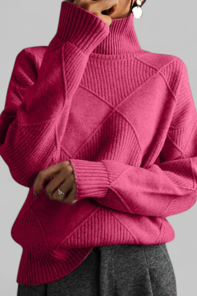 Cozy Oversized Patterned Turtleneck Knit Sweater for Women - Winter Fashion 5