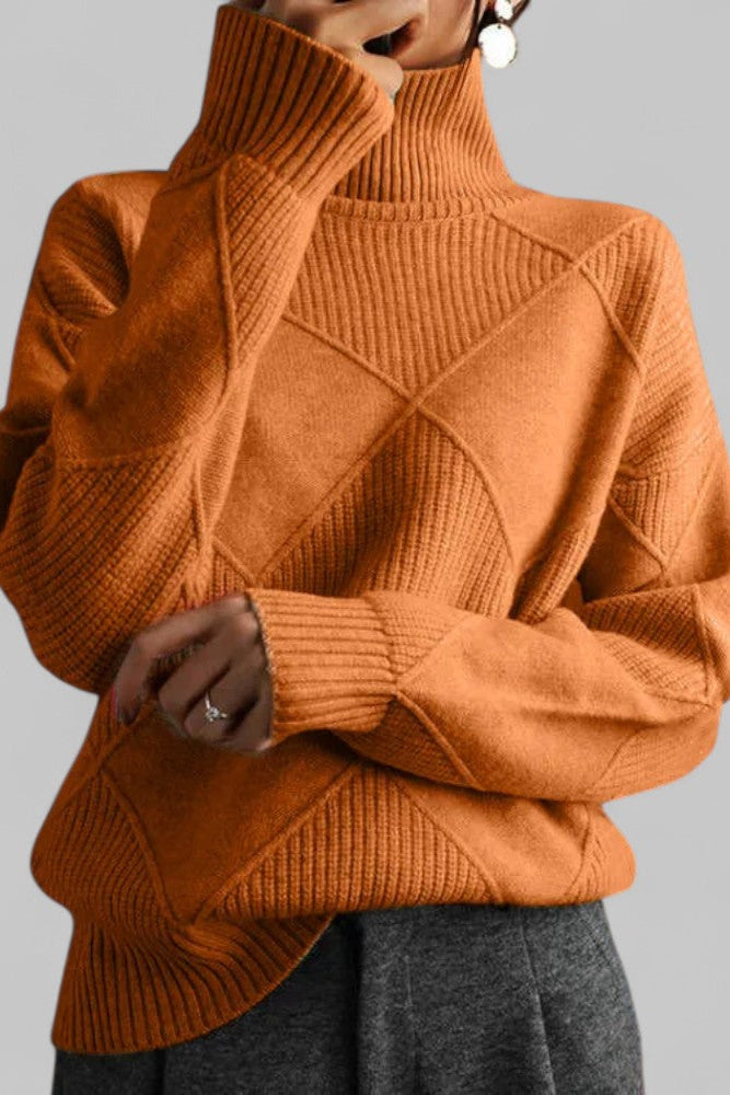 Cozy Oversized Patterned Turtleneck Knit Sweater for Women - Winter Fashion 8